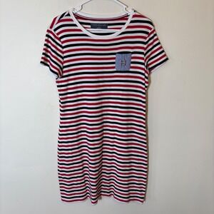 Tommy‎ Hilfiger Striped T-Shirt Dress Blue Pocket Red White Size Medium